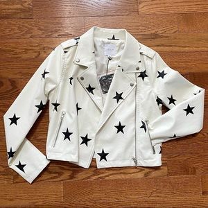 NWT Le Lis White & Black Star Faux Leather Jacket